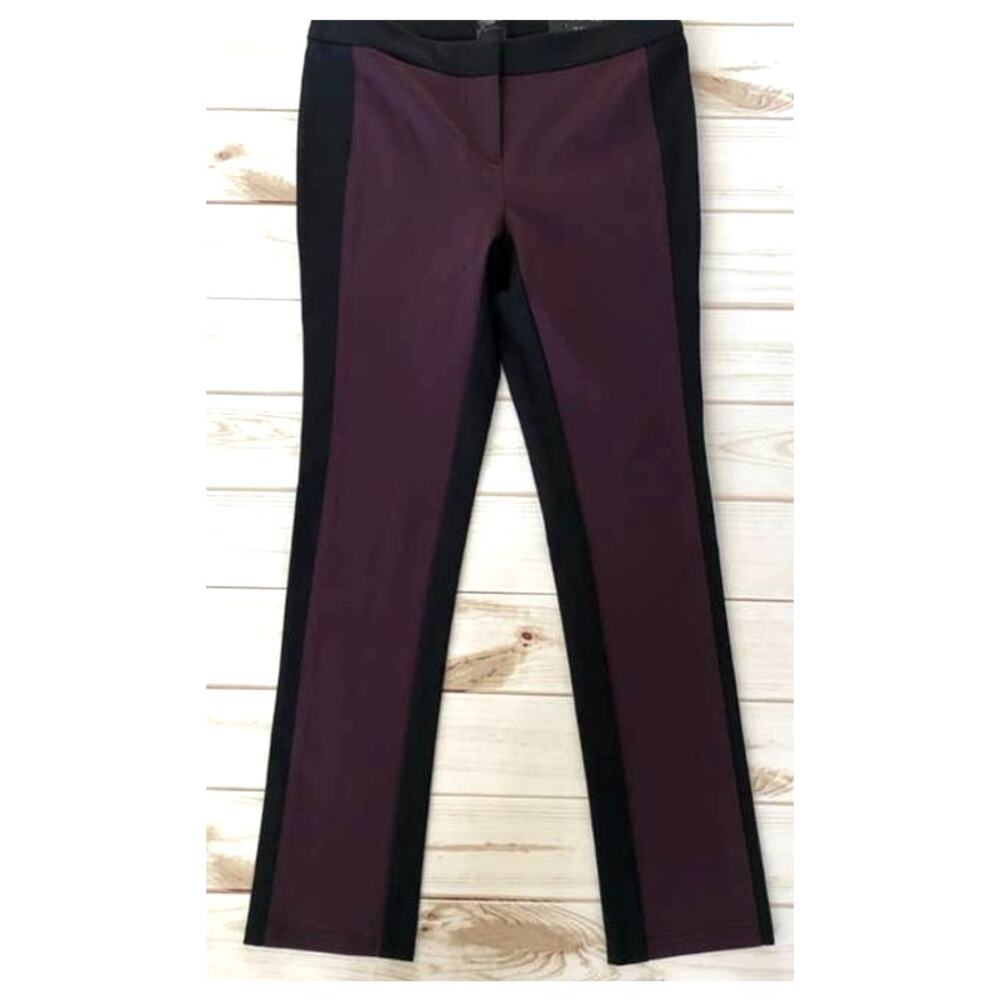 Ann Taylor Pants Ponte Purple Panel Front Black Rear Sz 10